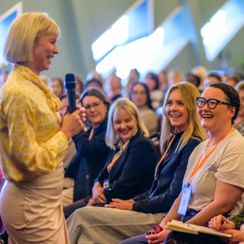 Camilla Long engaging participants during a corporate presentation skills workshop
